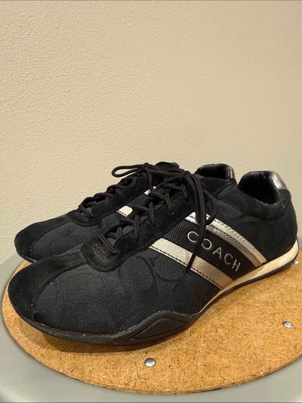 Coach Jayme Black Sneakers with Silver Accent Stripes Size 7.5